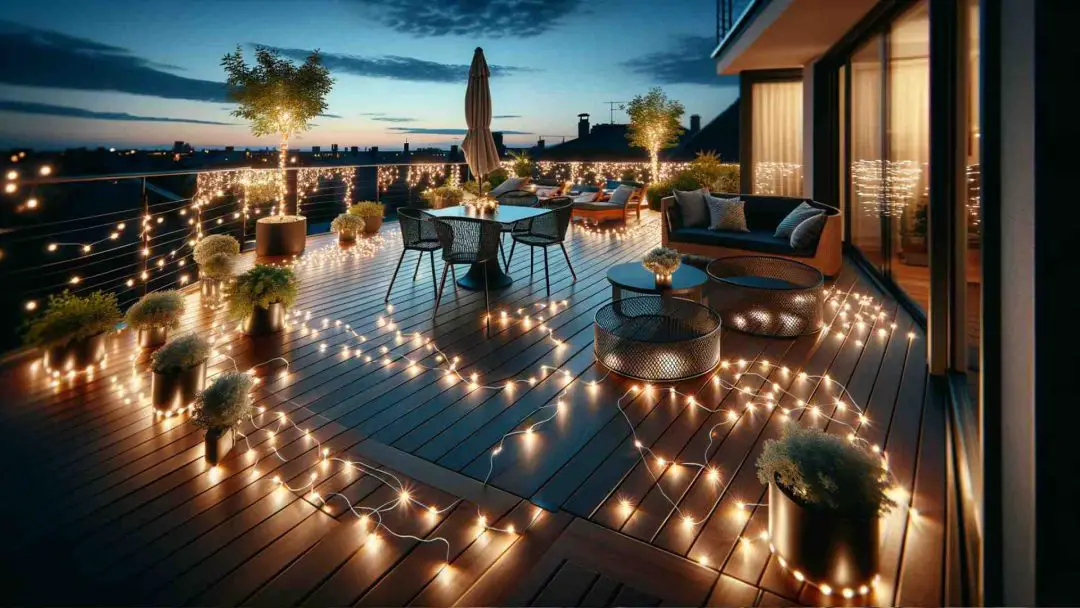 deck with fairy lights